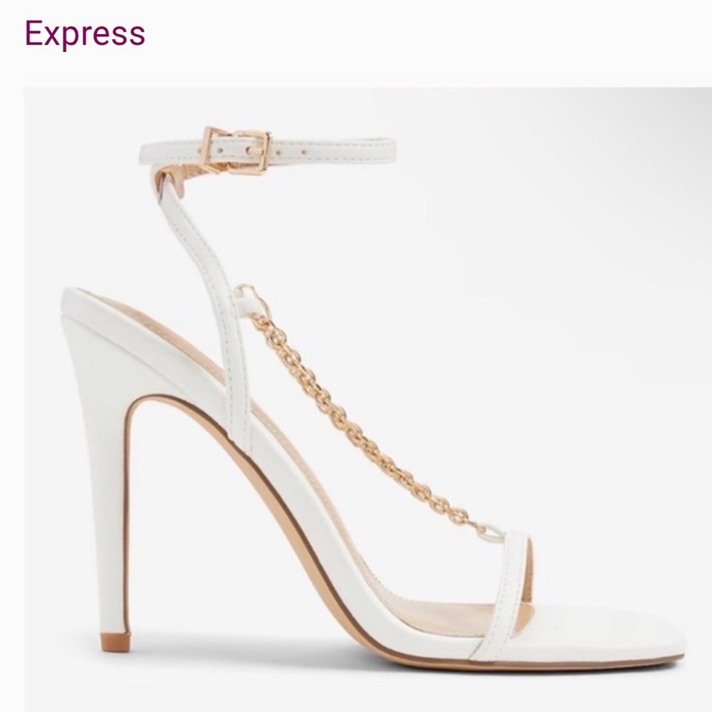 Express Women's White Heels with Gold Chain